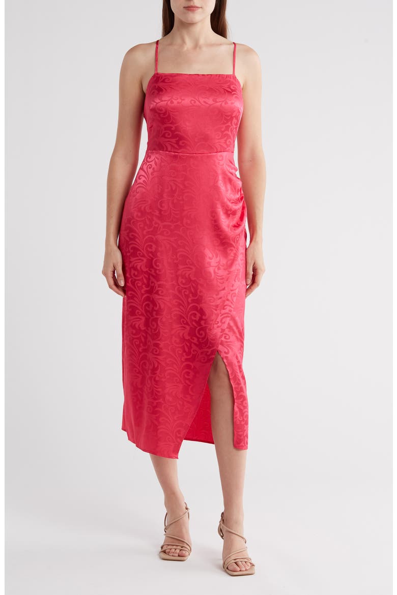 Wrap Style Jacquard Dress, Main, color, WATERMELON