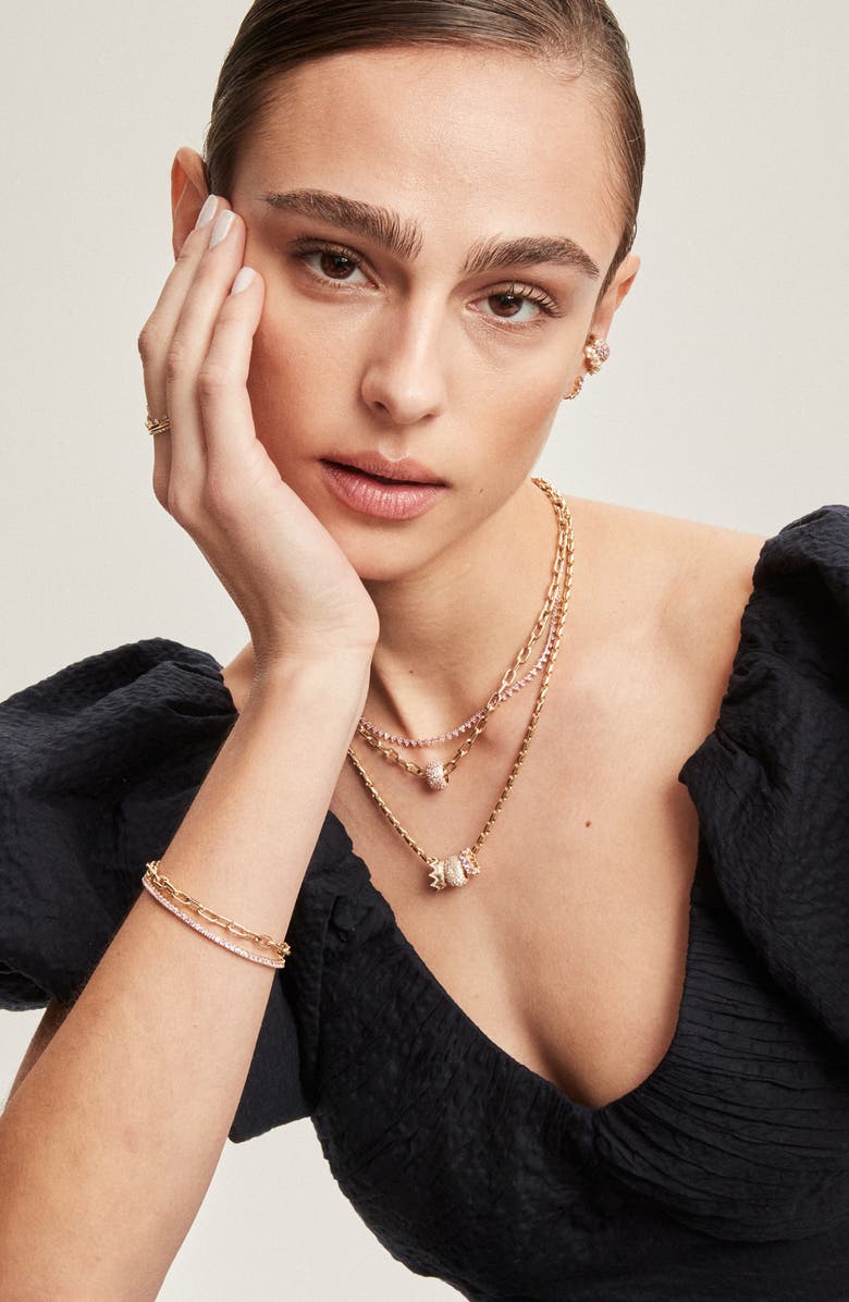 Adina Reyter Pink Sapphire & Diamond Tennis Bracelet, Alternate, color, Yellow Gold