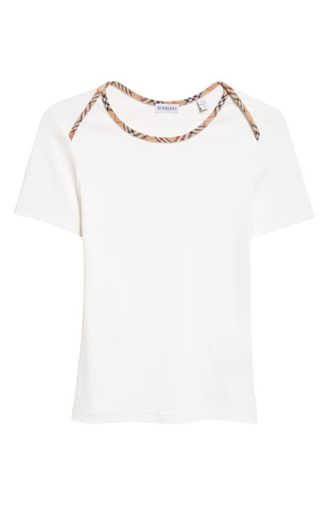 Stephanie Slim Fit Check Trim Stretch Cotton Rib T-Shirt