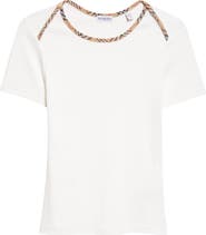 Burberry Stephanie Slim Fit Check Trim Stretch Cotton Rib T-Shirt