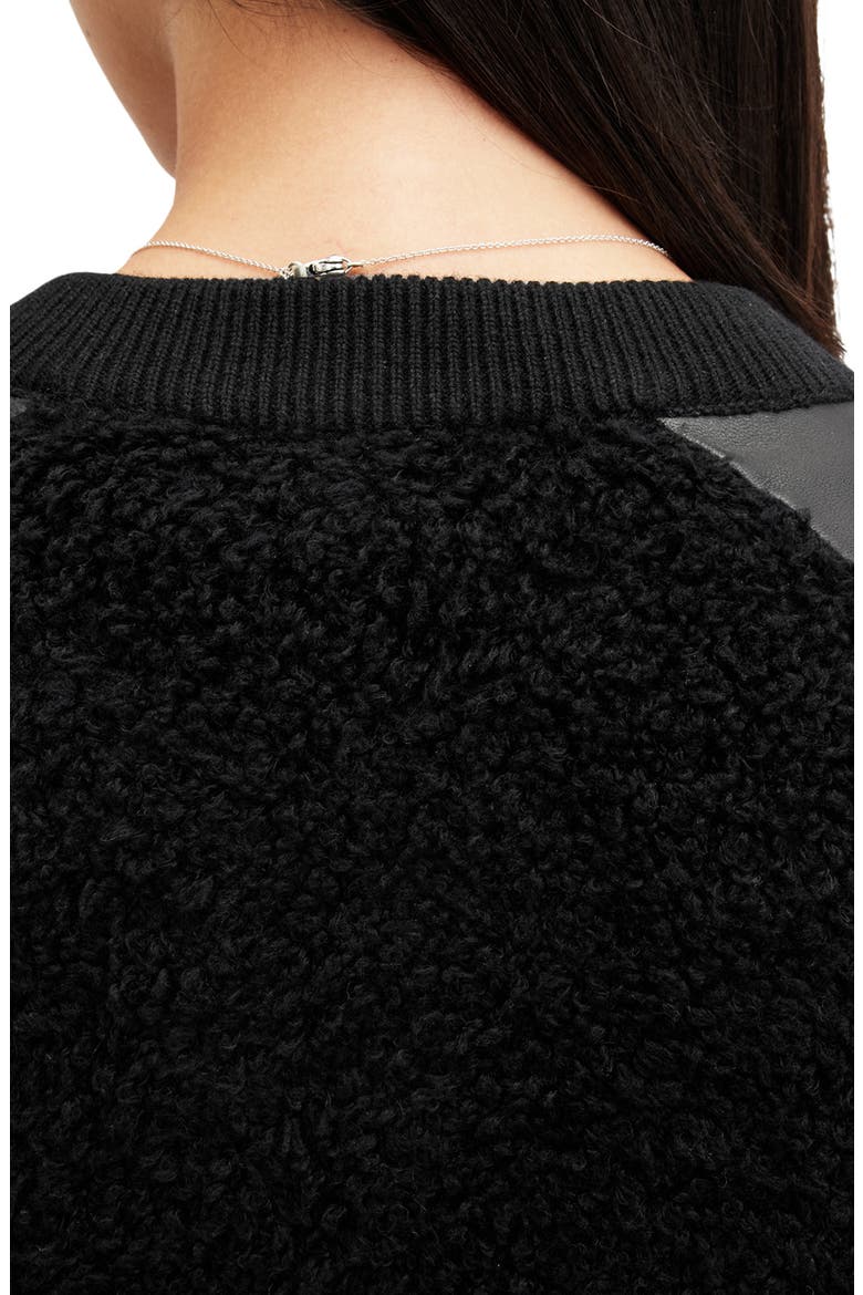 Renata Leather Sleeve Wool Blend Bomber Cardigan, Alternate, color, BLACK