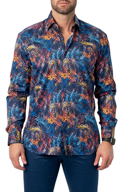 Fibonacci Paintsplash Regular Fit Print Button-Up Shirt