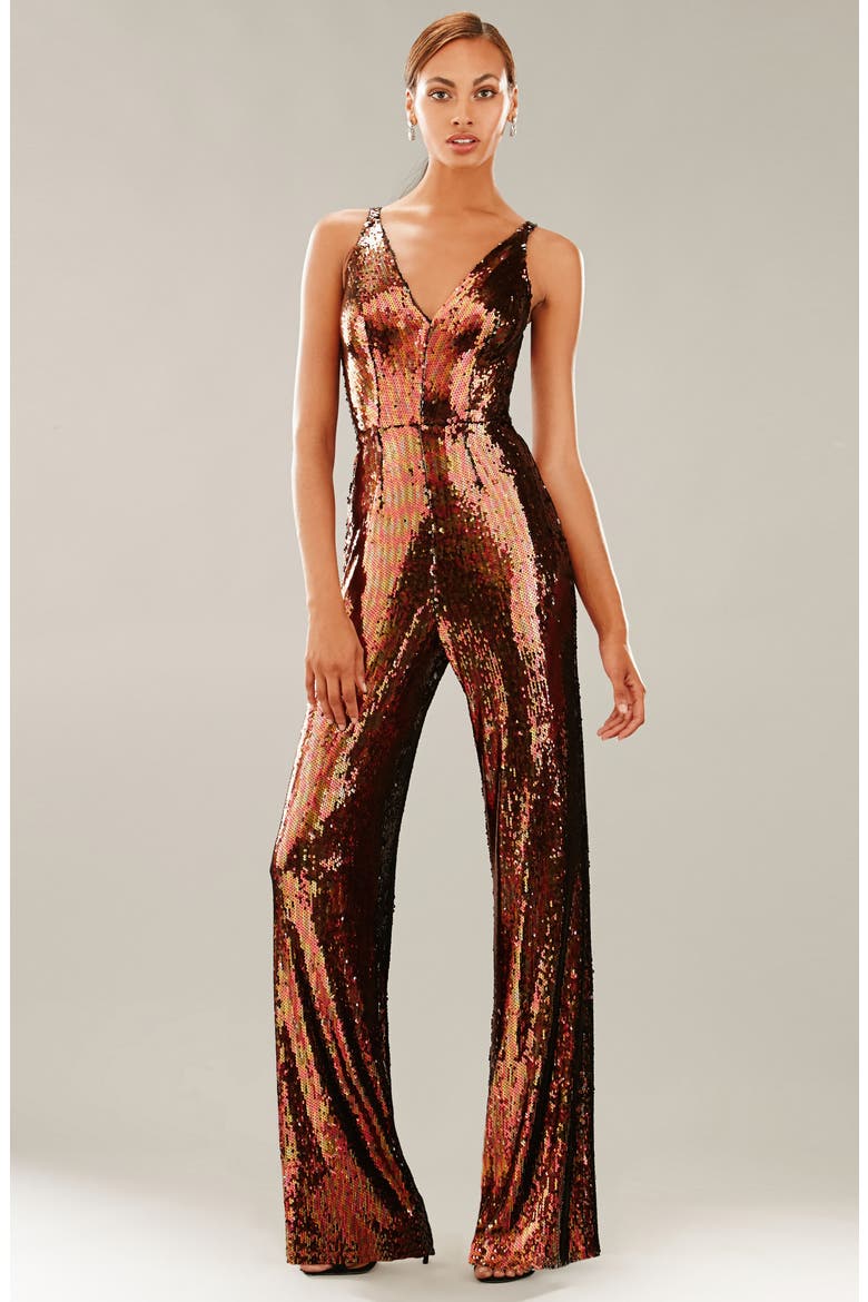 Charlie Sequin Jumpsuit, Alternate, color, AUBURN