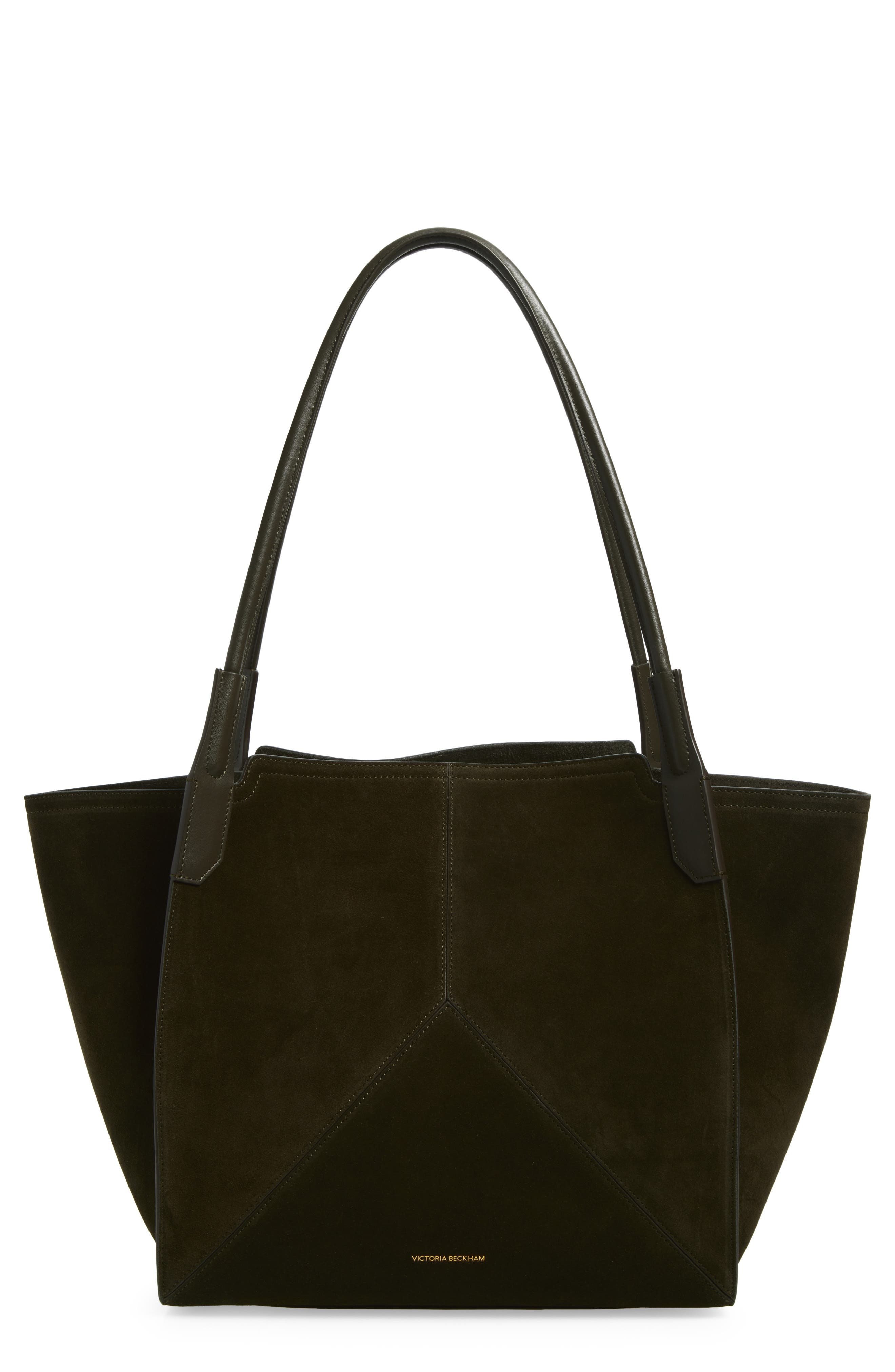 Victoria Beckham Small Victoria Suede Tote, Main, color, Dark Olive