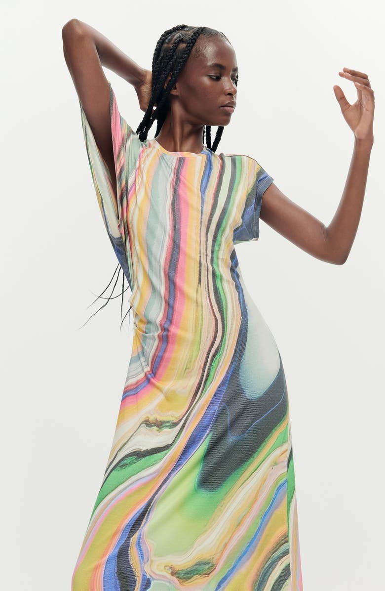 Desigual Stripe Asymmetric Maxi Dress, Alternate, color, 