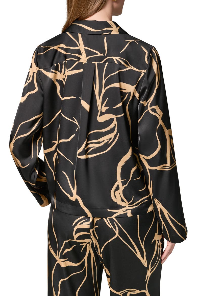 Print Satin Shirt, Alternate, color, BLACK/ FAWN