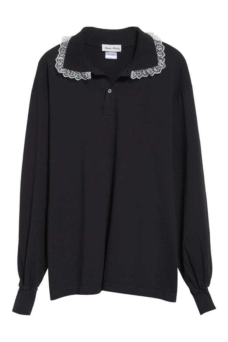Gender Inclusive Lace Trim Polo, Alternate, color, BLACK