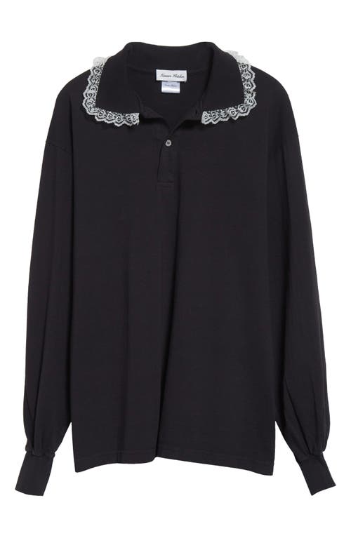 Tanner Fletcher Cletus Lace Trim Long Sleeve Polo In Black