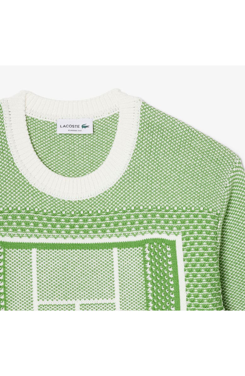 Lacoste Tennis Court Cotton Blend Jacquard Sweater, Alternate, color, Billiard Green/ Flour