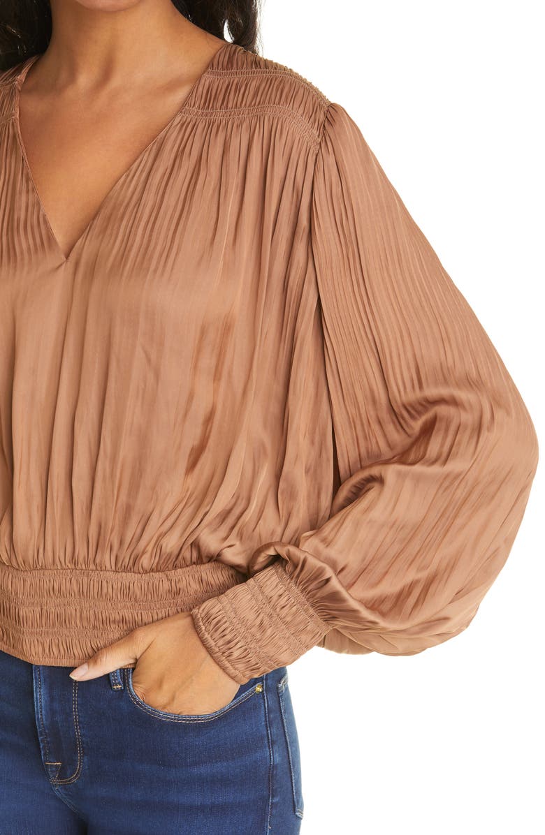 FRAME Pleat Satin Blouse, Alternate, color,