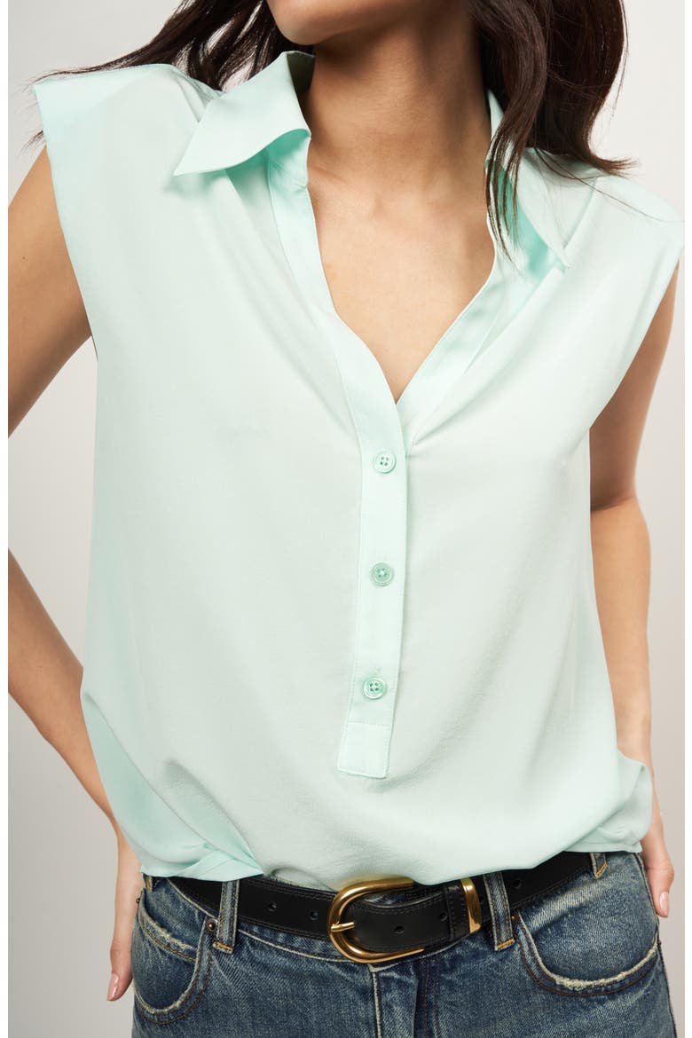 Nataly Padded Shoulder Sleeveless Silk Top, Alternate, color, BLUE LIGHT
