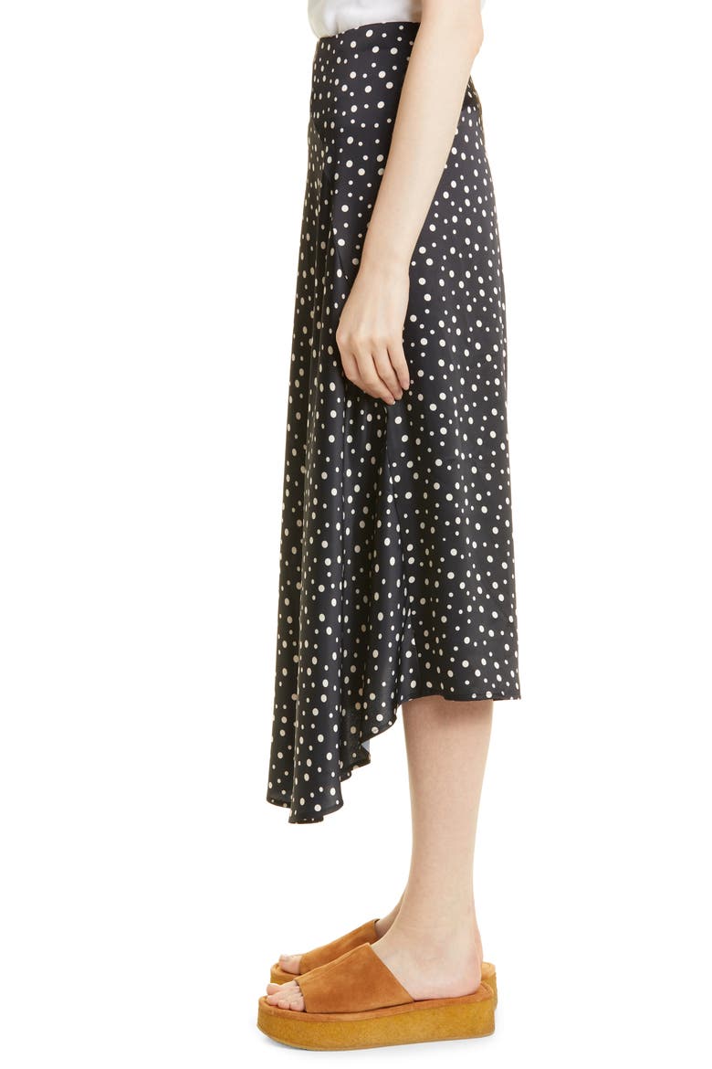 Dot Print Satin Skirt, Alternate, color, DEEP MARINE