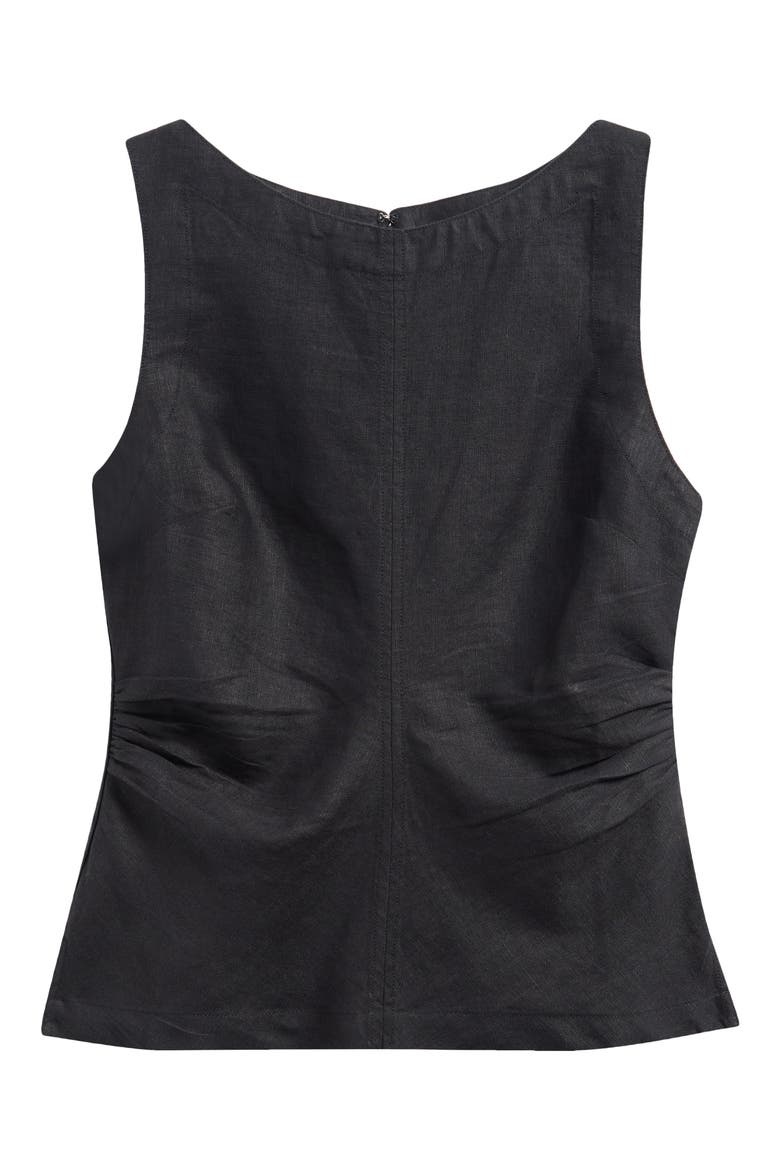 Cinched Boatneck Sleeveless Linen Top, Alternate, color, JET BLACK