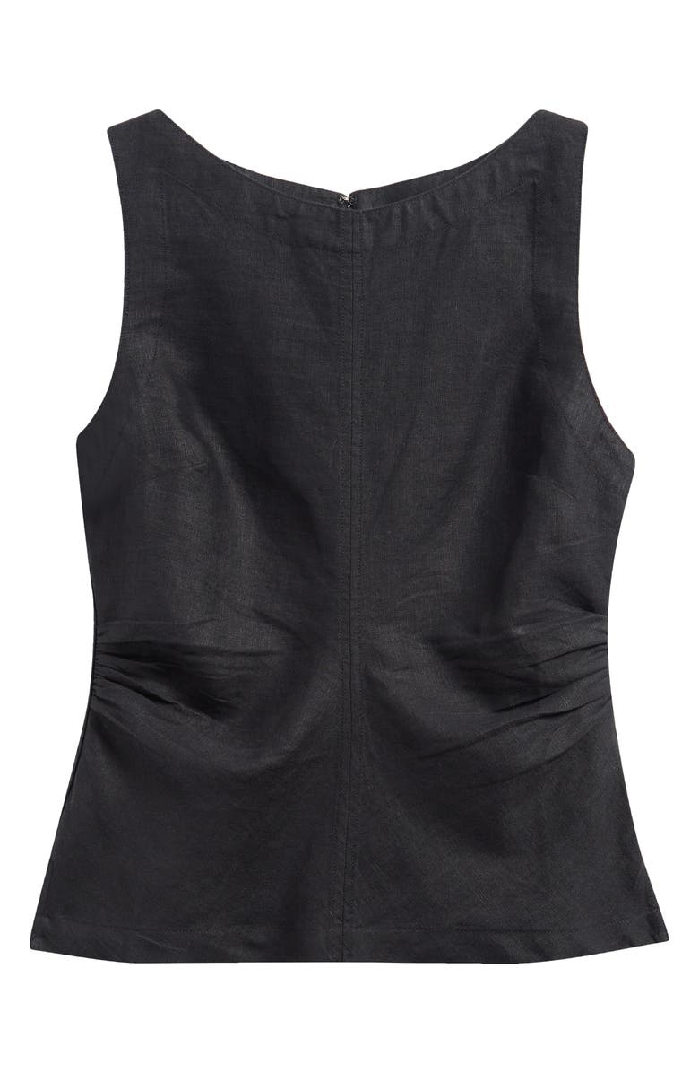Madewell Cinched Boatneck Sleeveless Linen Top, Main, color, Jet Black