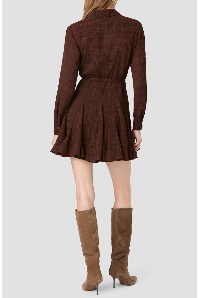 Textured Plaid Long Sleeve Chiffon Shirtdress, Alternate, color, COCOA BROWN