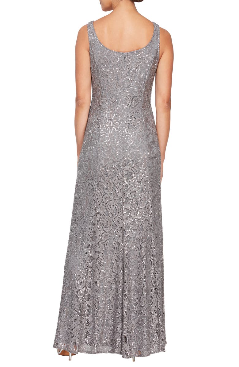 Alex Evenings Two-Piece Sequin Lace Gown & Jacket, Alternate, color, Charcoal