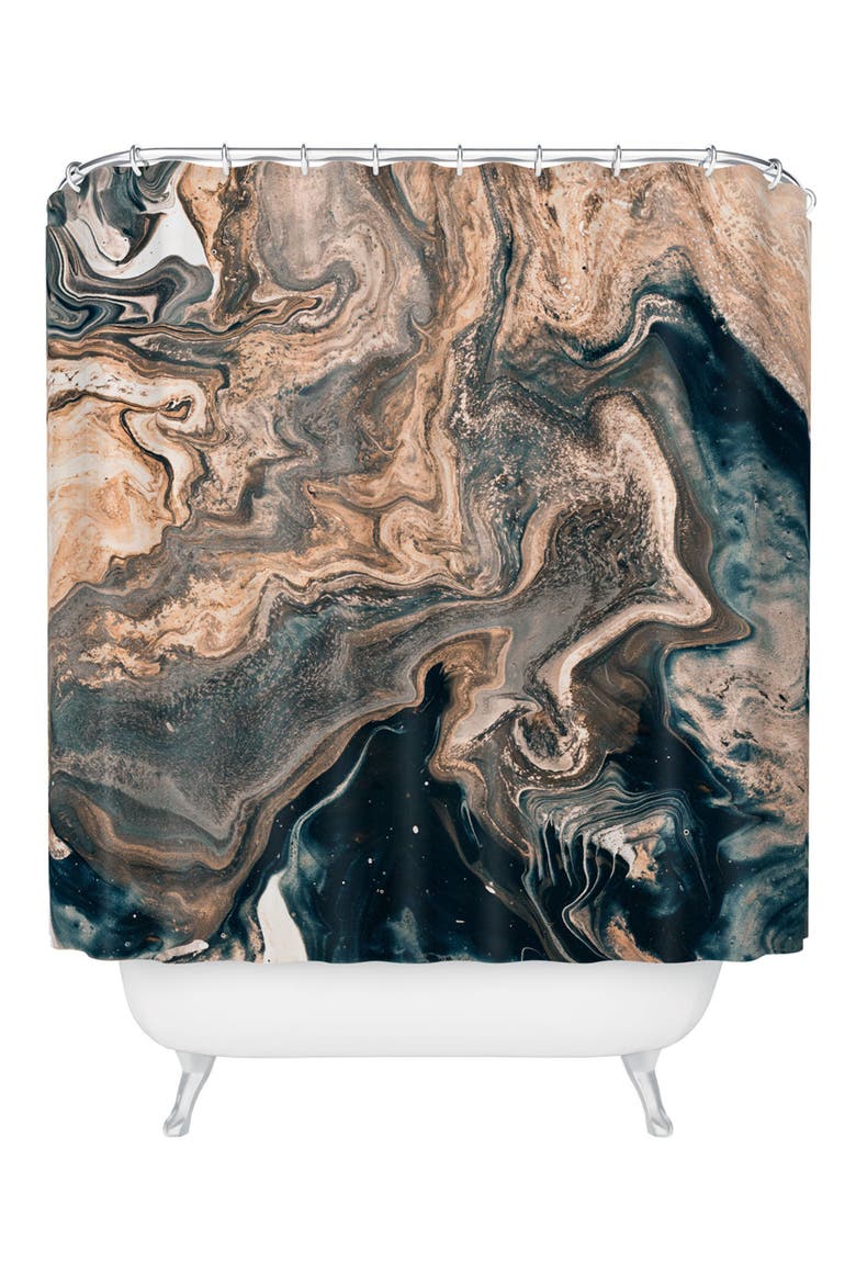 Marble Copper & Blue Shower Curtain, Main, color, GOLD