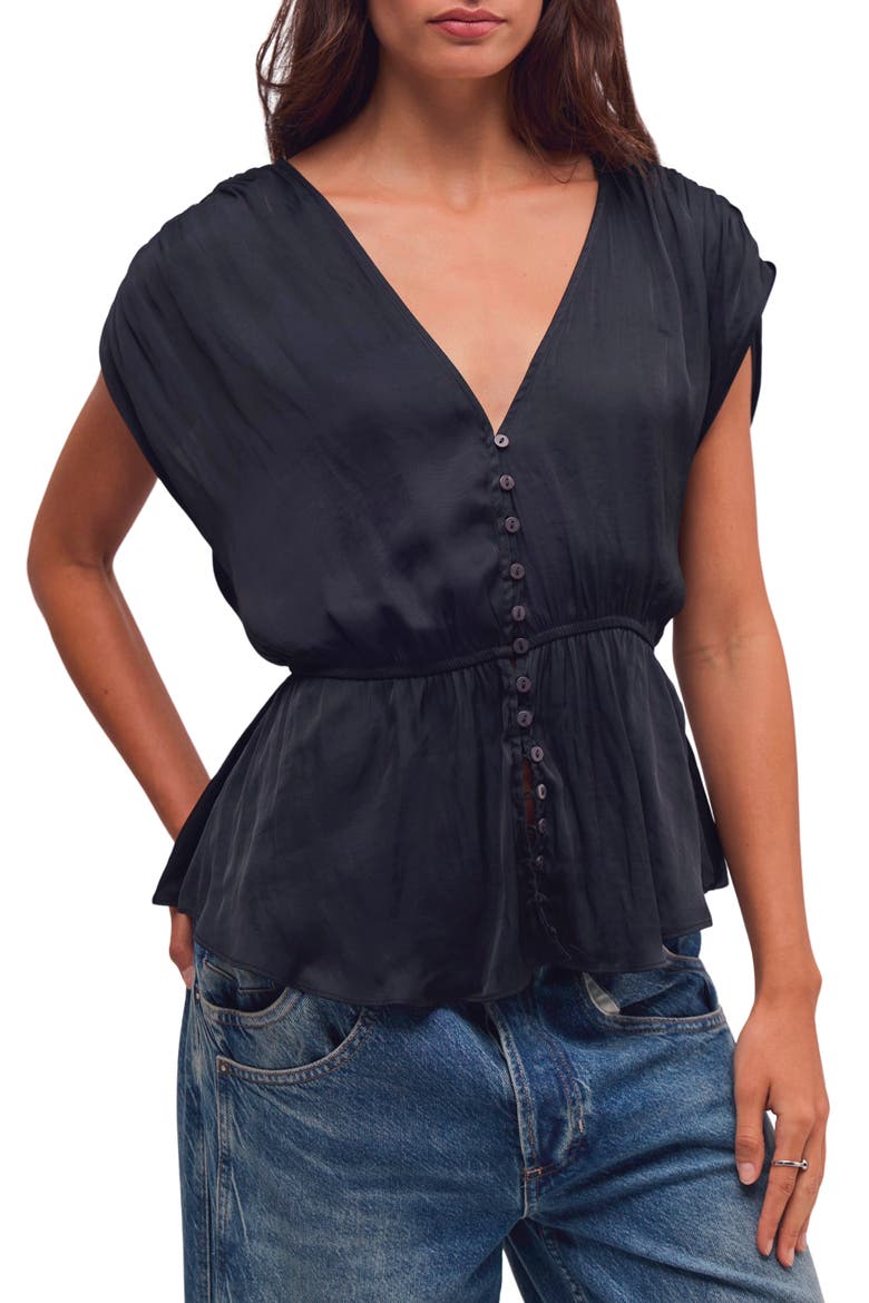 Ash Button-Up Peplum Top, Main, color, BLACK