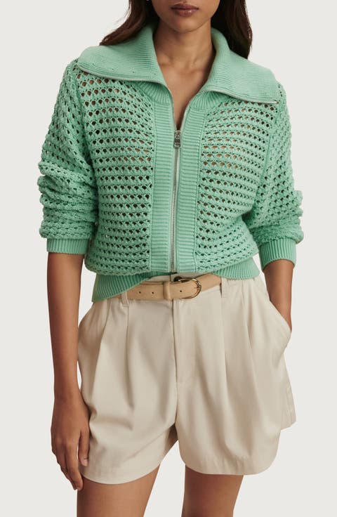 Eloise Open Stitch Cotton Zip-Up Cardigan