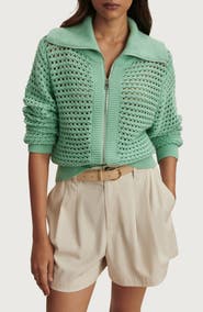 Varley Eloise Open Stitch Cotton Zip-Up Cardigan