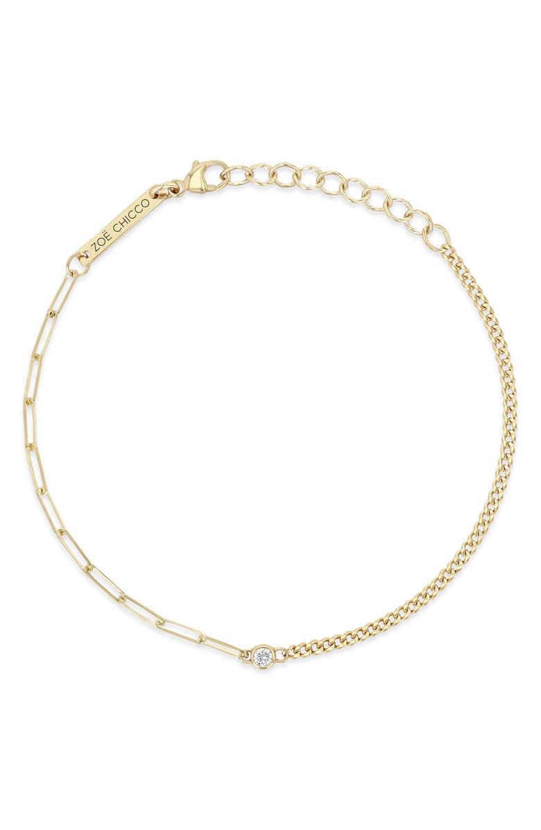 Zoë Chicco Diamond Pendant Mixed Chain Bracelet, Main, color,