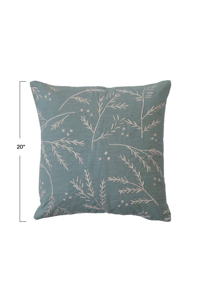 Square Cotton Slub Pillow with Floral Embroidery, Alternate, color, Mint