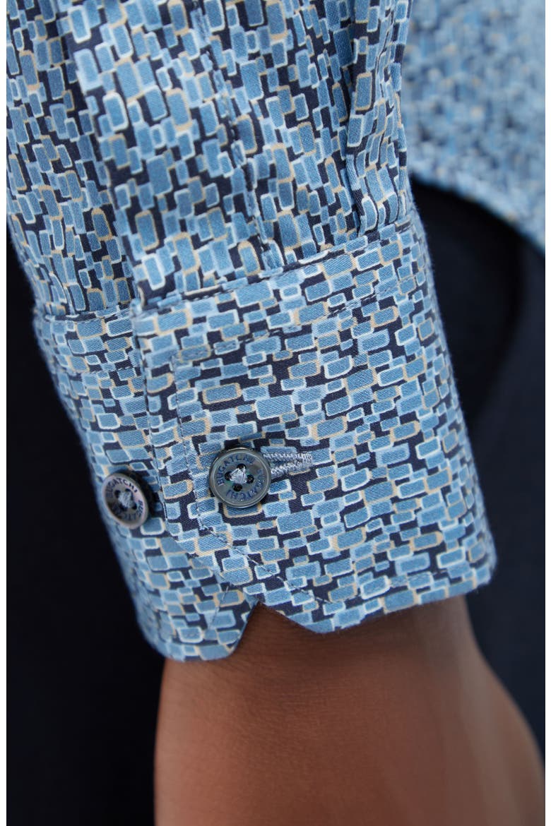 Karl Shaped Fit Abstract Print Stretch Button-Up Shirt, Alternate, color, COBALT