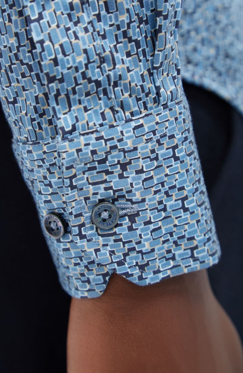 Bugatchi Karl Shaped Fit Abstract Print Stretch Button-Up Shirt, Alternate, color, Cobalt