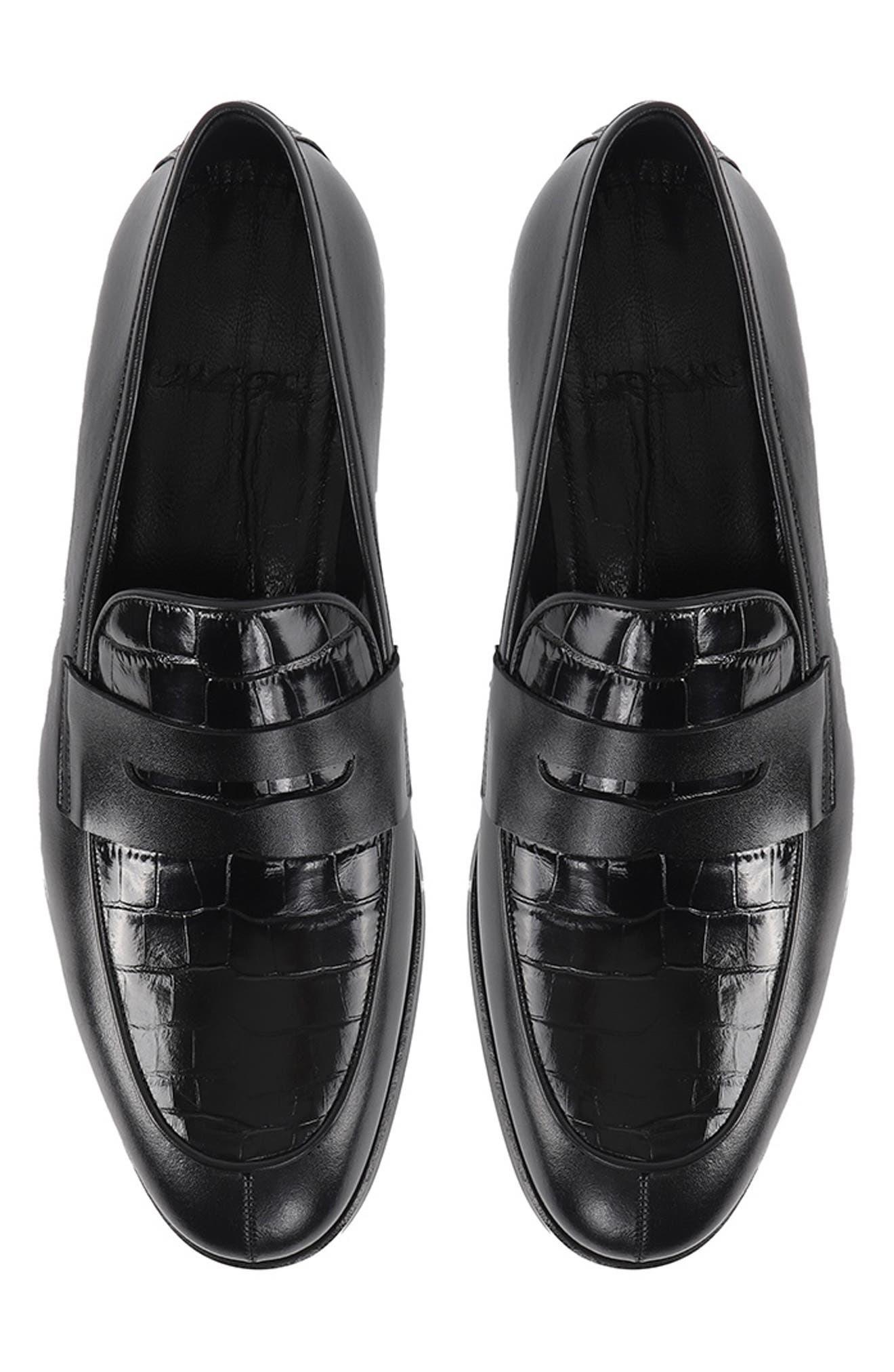VELLAPAIS Manzoni Croc-Embossed Penny Loafer, Alternate, color, Black