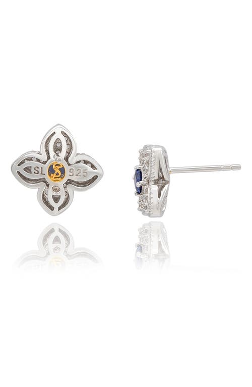 Suzy Levian Sapphire Clover Stud Earrings In Metallic