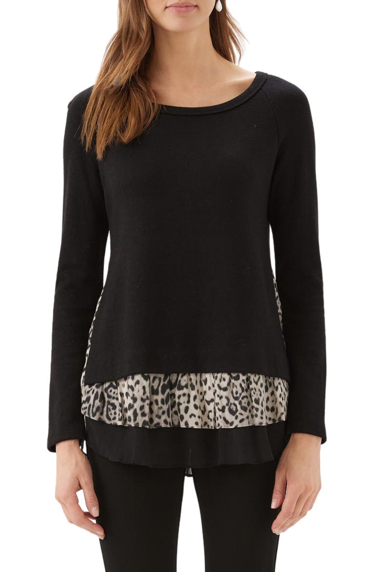Layered Contrast Sweater, Main, color, BLACK