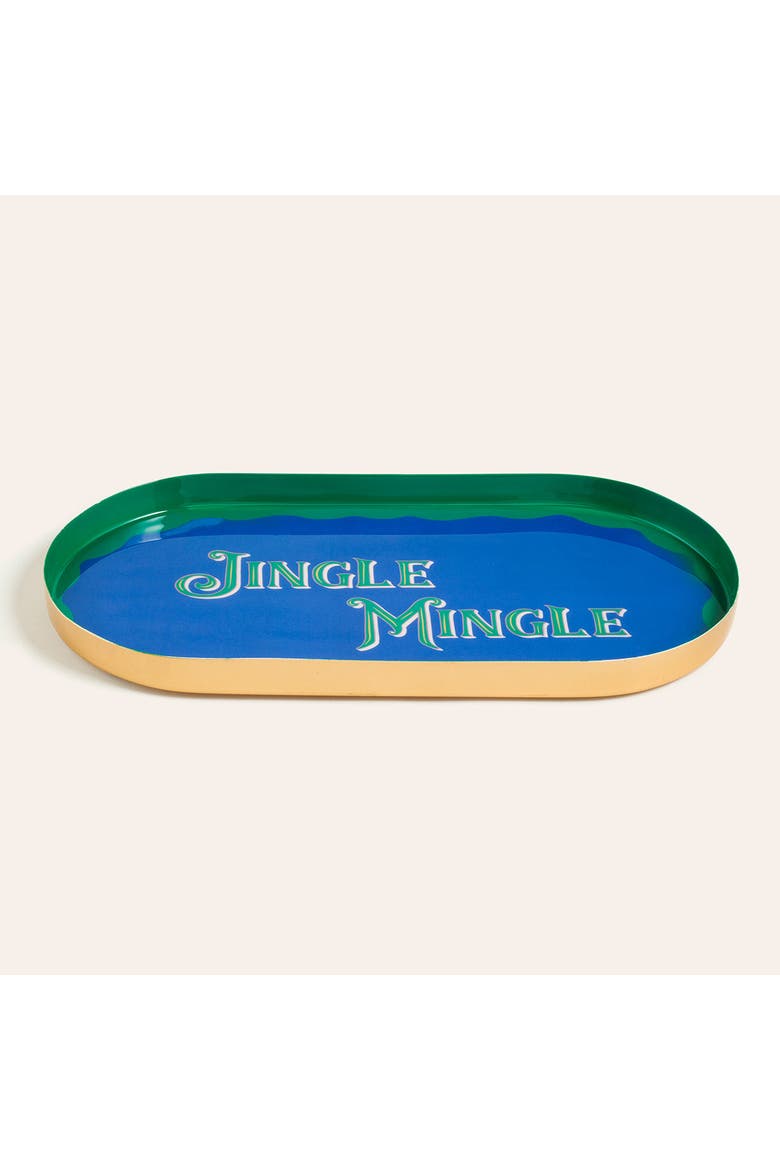 Nanpur Patterned Oval Metal Decorative Tray Curated Decor, Alternate, color, Blue