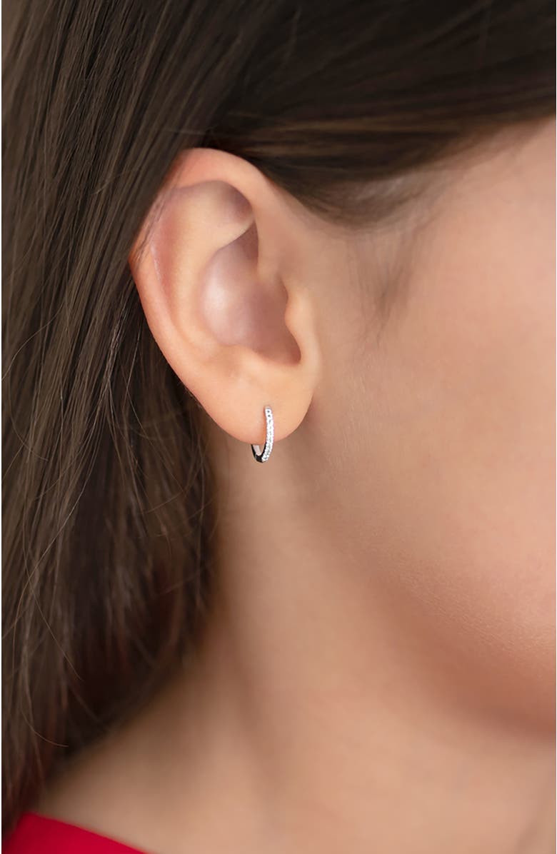 In Season Jewelry 14k Clear Cubic Zirconia Encrusted Hoop Earrings, Alternate, color, Silver