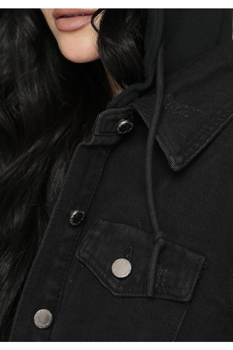 Trellis Hooded Pocket Denim Shacket, Alternate, color, Black