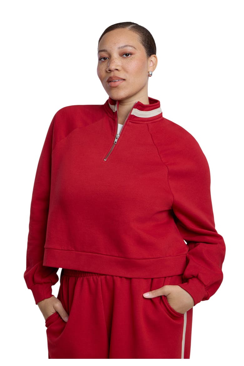Stripe Detail Quarter Zip Sweatshirt, Main, color, BOLD RED
