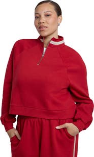 ELOQUII Stripe Detail Quarter Zip Sweatshirt