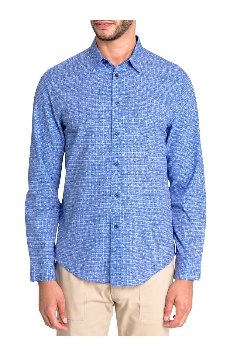 Slim Fit Denim Dot Recycled 4-Way Stretch Performance Long Sleeve Shirt, Main, color, BLUE