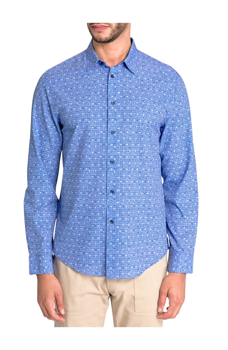Brooklyn Brigade Slim Fit Denim Dot Recycled 4-Way Stretch Performance Long Sleeve Shirt, Main, color, Blue