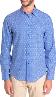 Brooklyn Brigade Slim Fit Denim Dot Recycled 4-Way Stretch Performance Long Sleeve Shirt