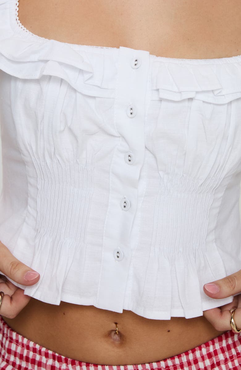 Princess Polly Isadoria Ruffle Trim Cotton & Linen Tank, Alternate, color, White