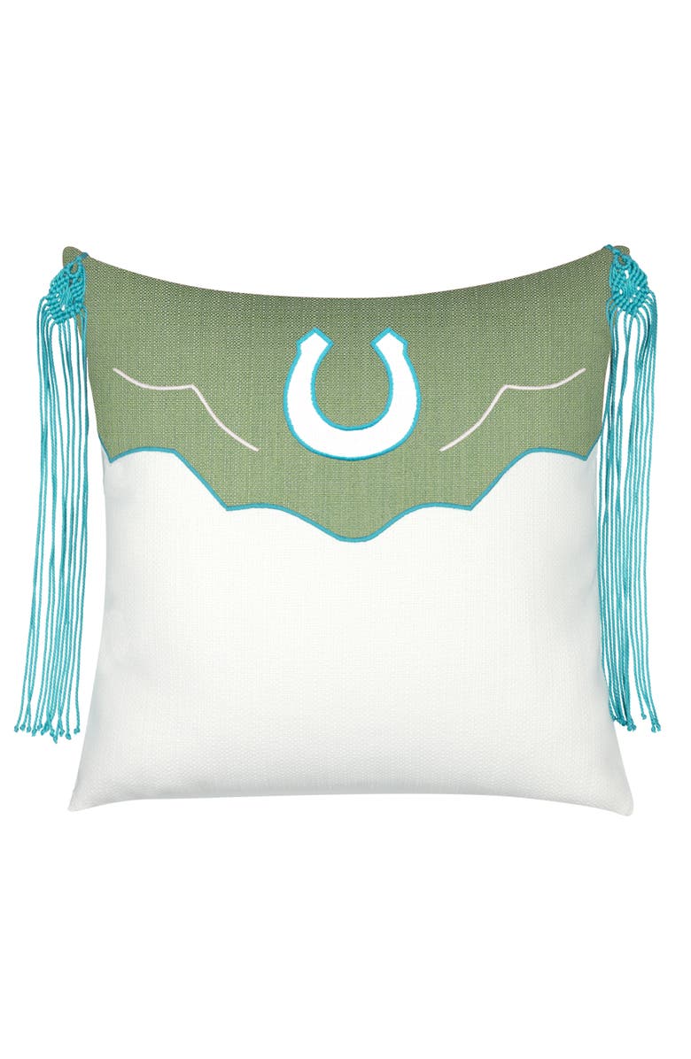 Elaine Smith Lucky Handmade macrame tassels & Applique Indoor & Outdoor Woven Accent Pillow, Main, color, Cactus