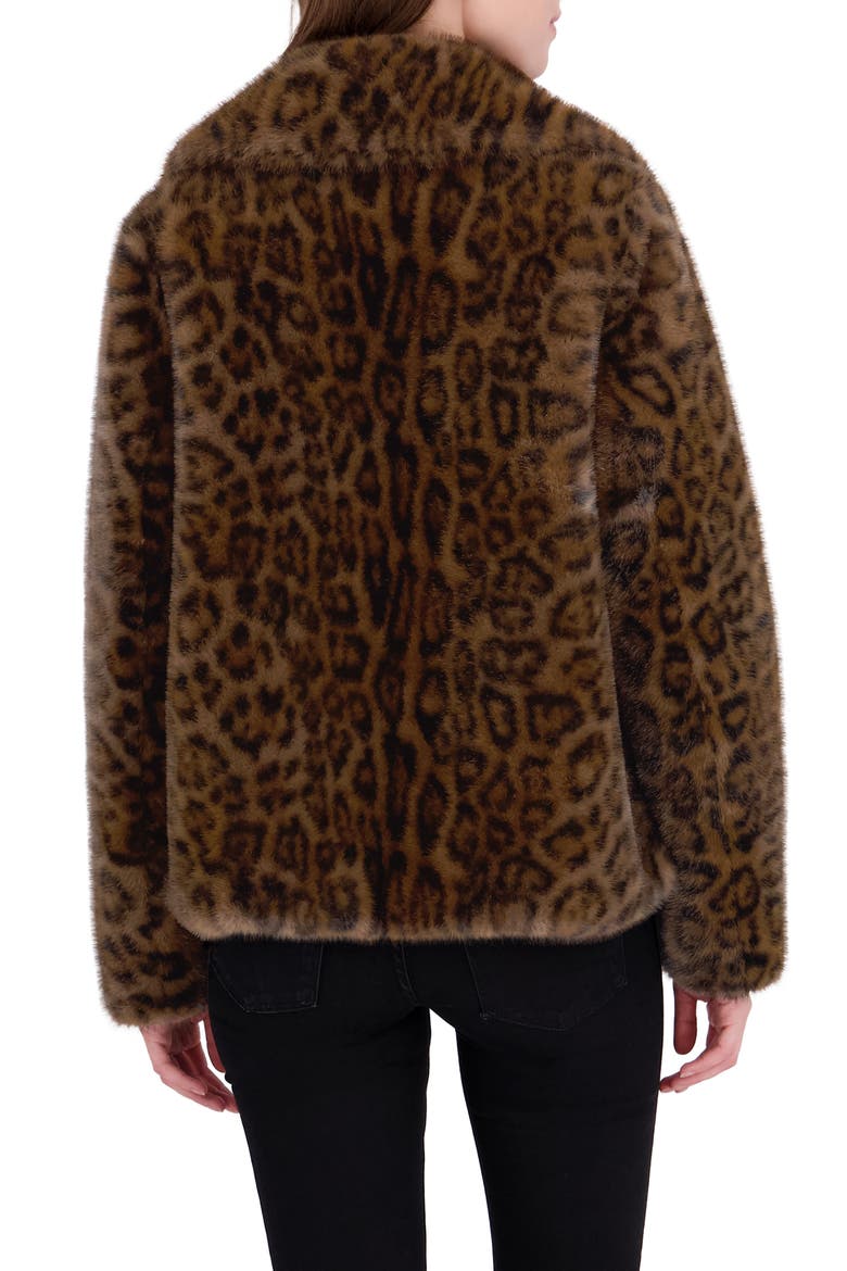 Leopard Print Faux Fur Jacket, Alternate, color, BROWN