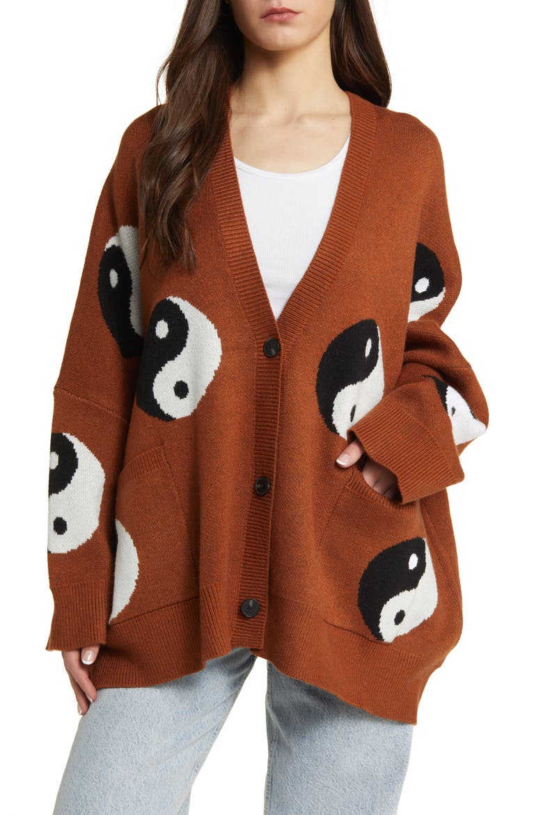 Main Character Oversize Cardigan, Alternate, color, CINNAMON