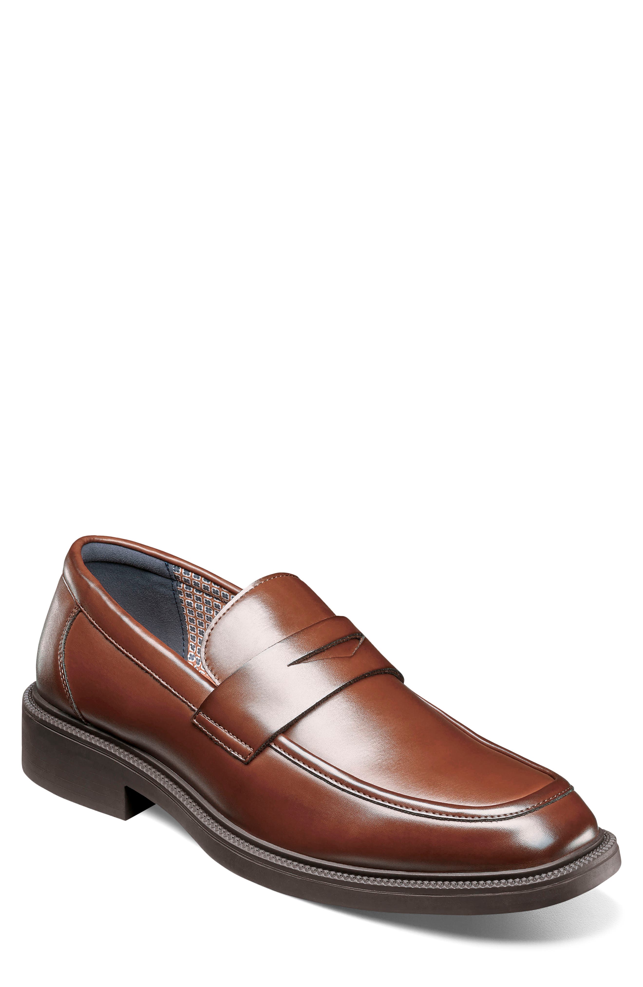 Everett Faux Leather Moc Toe Penny Loafer, Main, color, BROWN