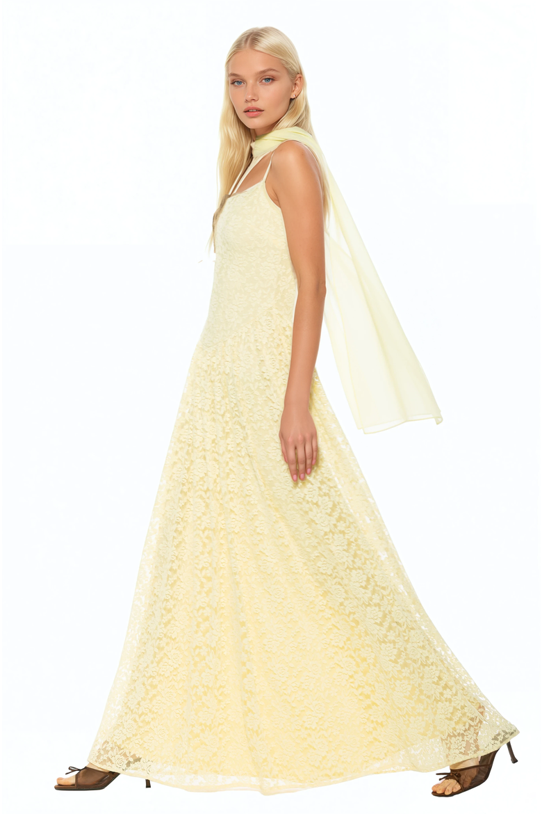 Marin Draped Bodice Dropped Waist Gown, Alternate, color, Butter Yellow