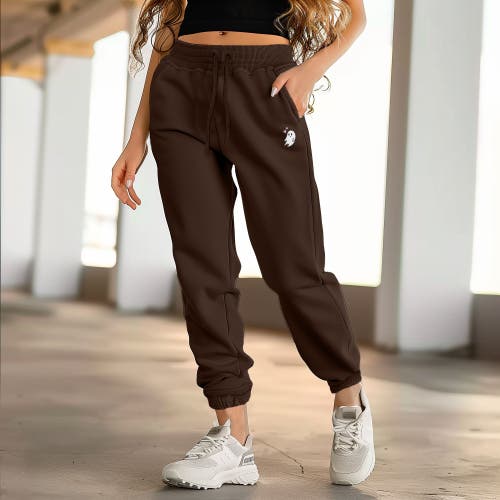 Dalix Womens Heartly Ghost Embroidered Fleece Sweatpants In Brown
