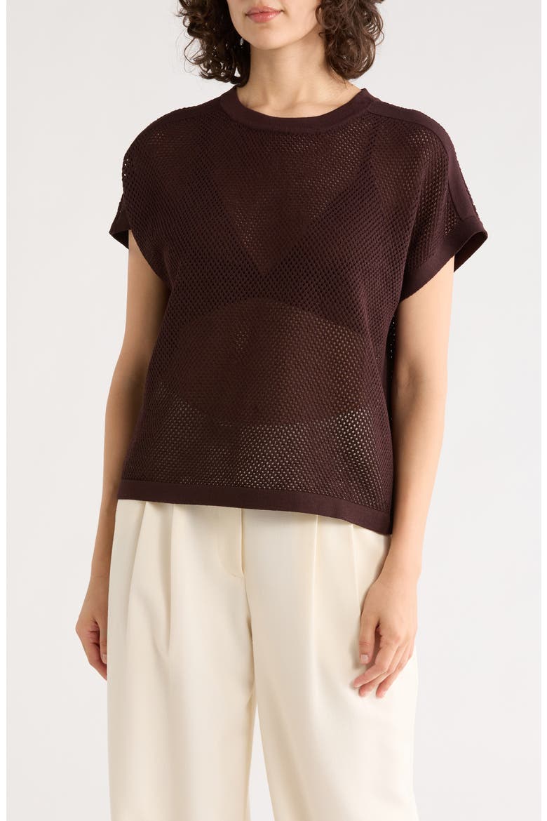 Mesh Openwork Sweater, Main, color, CHOCOLATE