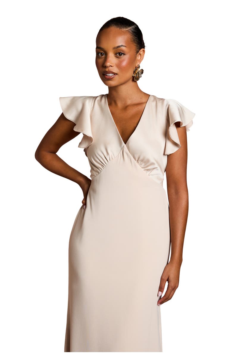 Coast Petite V-Neck Short Sleeve Maxi Dress, Alternate, color, Champagne