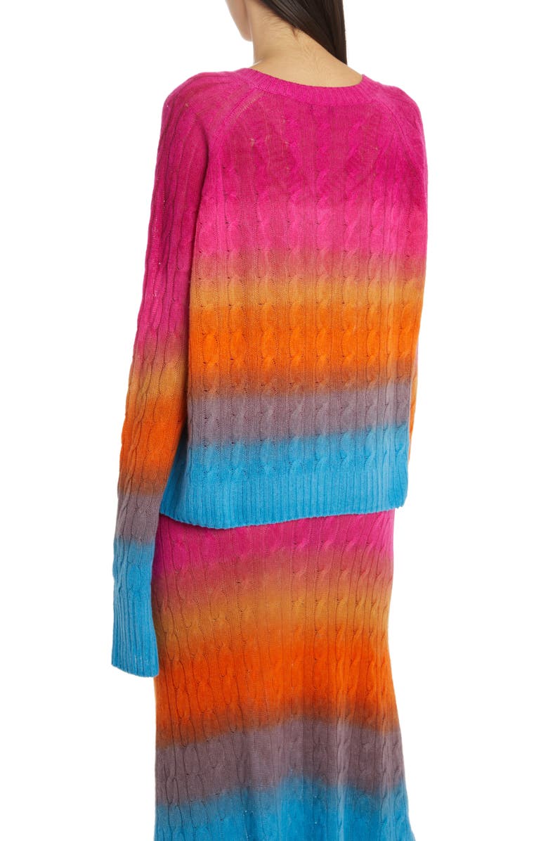 Etro Ombré Colorblock Cable Knit V-Neck Sweater, Alternate, color,