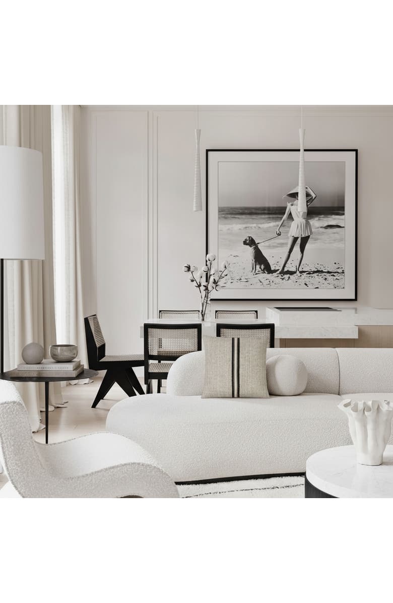 Elaine Smith Entity Linen with Chenille Band Applique Indoor & Outdoor Woven Accent Pillow, Alternate, color, Linen